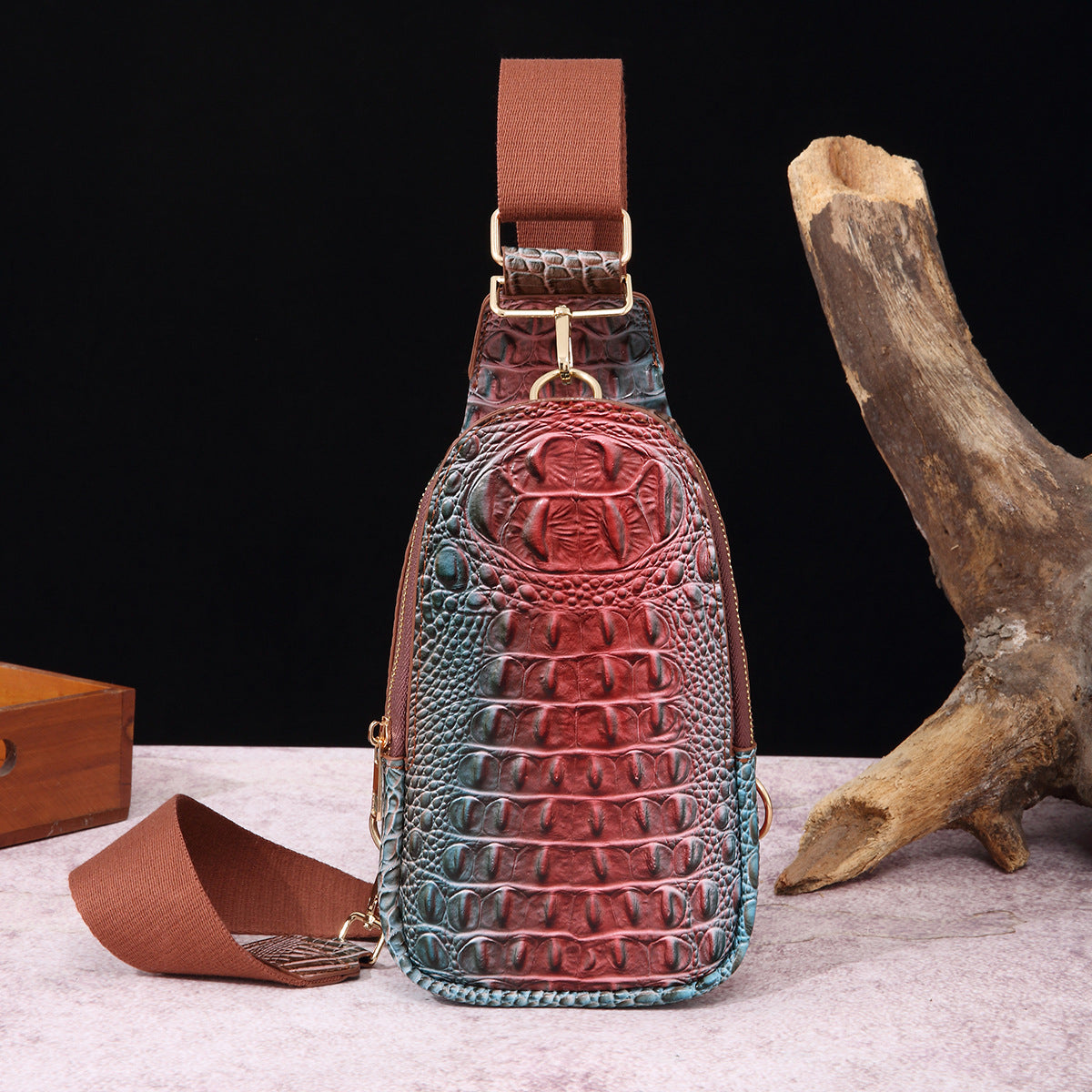 Wholesale PU Wide Shoulder Strap Women's Crocodile Pattern Chest Bag Waist Bag Crossbody Bag
